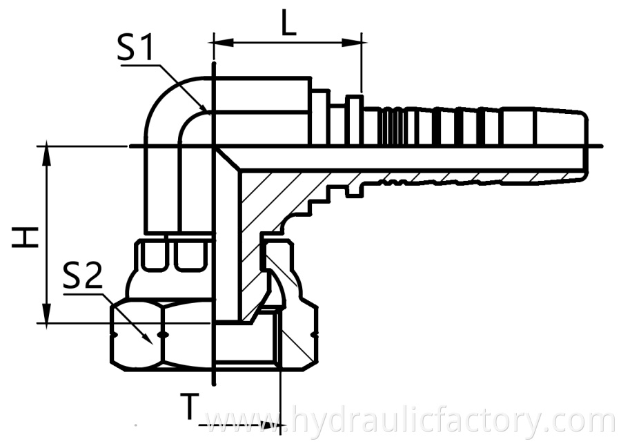 90 Degree Bsp Compact Female 60 Cone Fittings Drawing